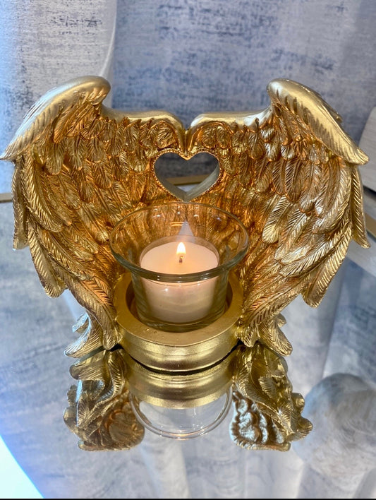Gold Wrapped in Angel Wings Candle Holder